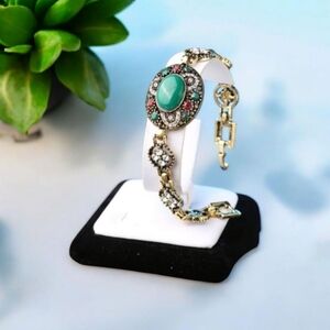 Antique Style Vintage Green Red White Bracelet 7" Length